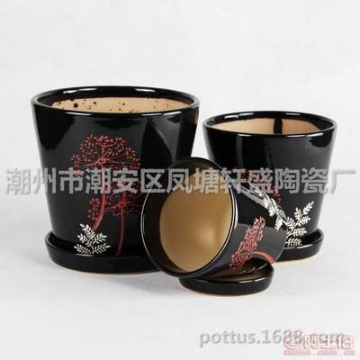 【廠家直銷室內(nèi)桌面臺上陽臺辦公桌套三陶瓷花盆-001印花黑】潮州市潮安區(qū)鳳塘軒盛陶瓷廠 - 產(chǎn)品庫